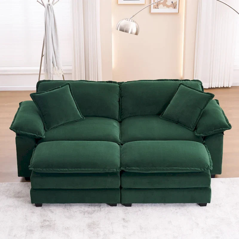 Canapé 2 places avec 2 coussins de siège, 2 oreillers et 2 poufs, canapé confortable - Canapé profond de salon, canapé modulable