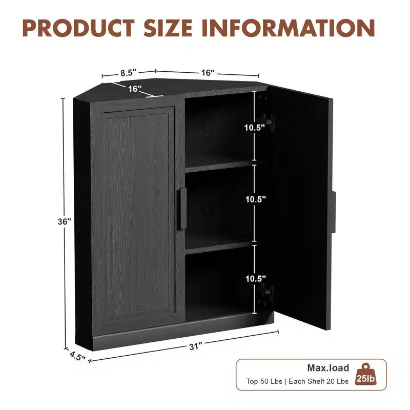 Meuble d'angle Dovelina avec étagères réglables, buffet, meuble à vin, meuble de cuisine et de salle à manger avec portes en bois - 31H x 31L, 36H x 31L