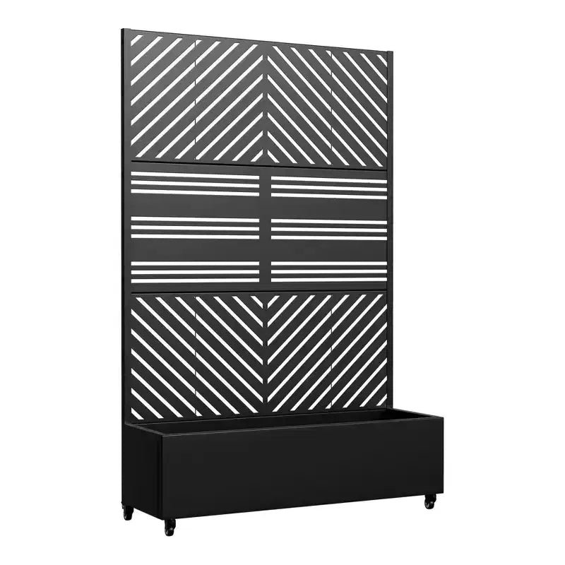 MAYEERTY Jardinière avec treillis en fer noir, ligne parallèle 01, style combiné classique à persiennes, 183x119x41cm, ensemble de 3 pièces