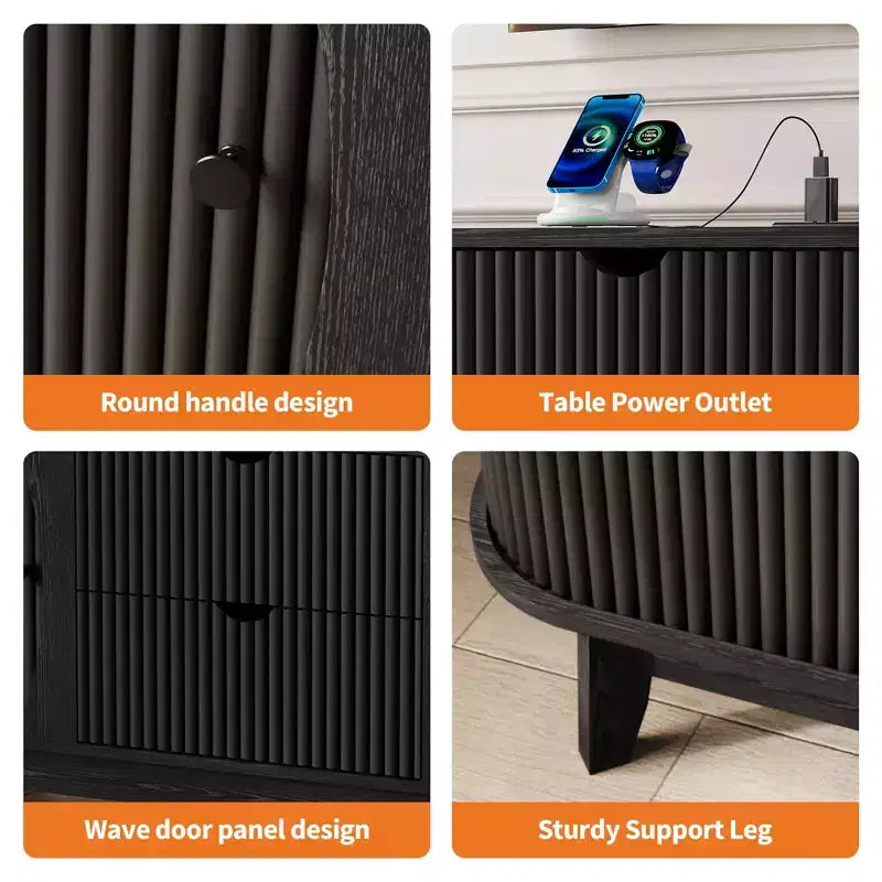 Meuble TV moderne noir/marron avec 2 tiroirs, pour 1 pièce