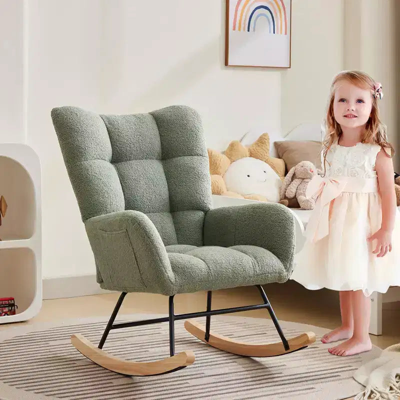 Fauteuil à bascule pour chambre d'enfant, Fauteuil à bascule pour salon pour l'allaitement, Fauteuils d'appoint confortables pour chambre à coucher, Fauteuils rembourrés en peluche Teddy pour l'intérieur