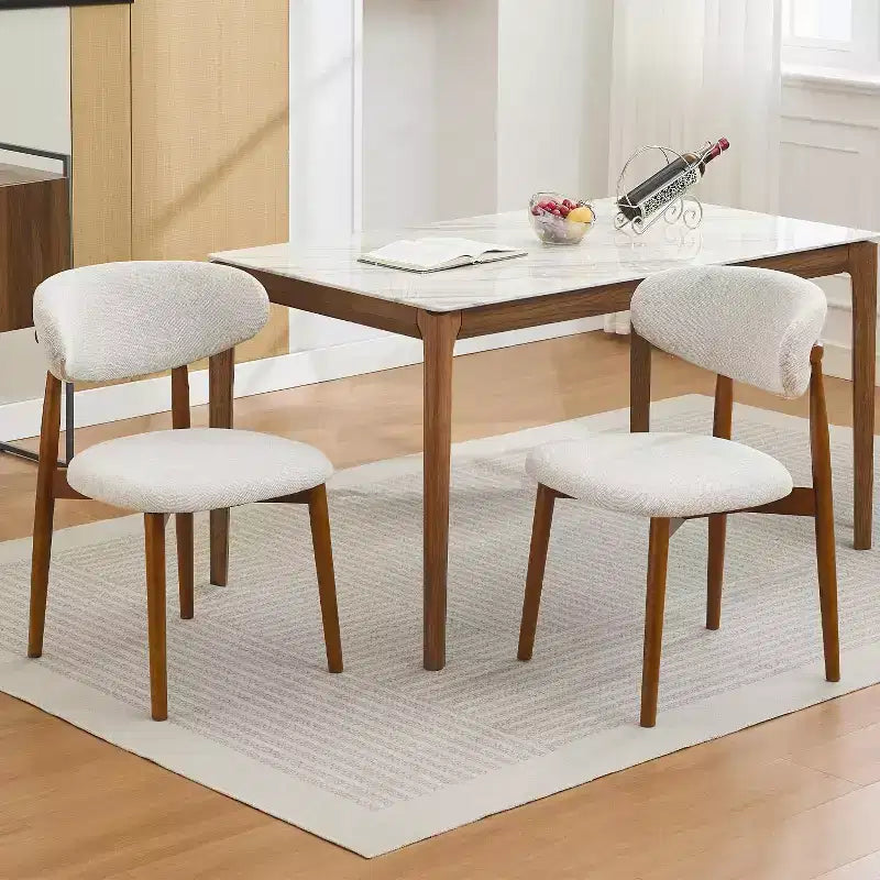 Lot de 4 chaises de salle à manger, chaises de salle à manger modernes du milieu du siècle rembourrées, chaises de cuisine de style campagnard avec siège en tissu rembourré et pieds en bois, beige