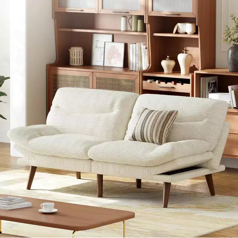 Canapé-lit 168 cm en velours côtelé, avec dossier et accoudoirs réglables, idéal pour les petits espaces, les salons ou les bureaux comme futon.