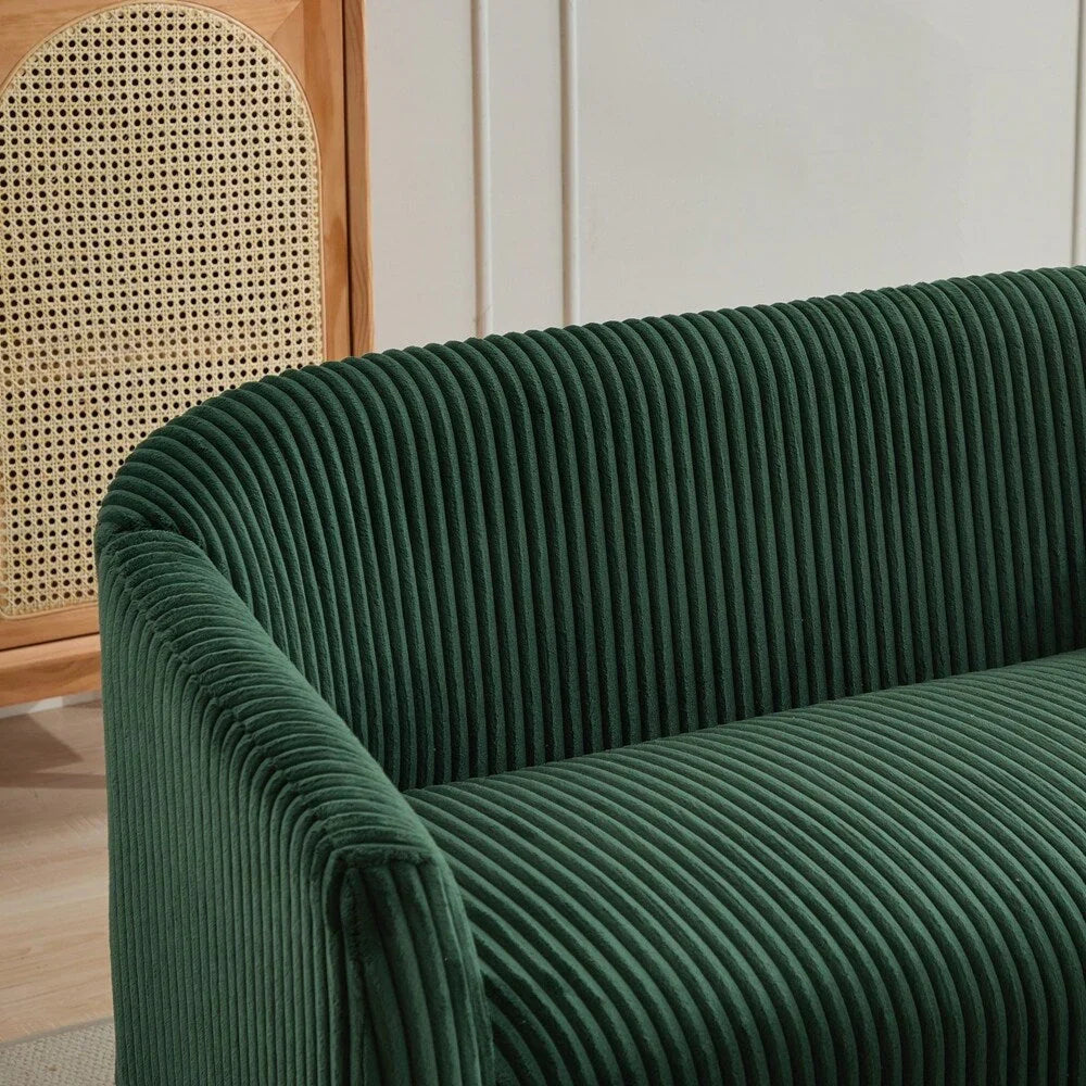 Canapé 2 places en tissu côtelé avec pieds en bois de noyer