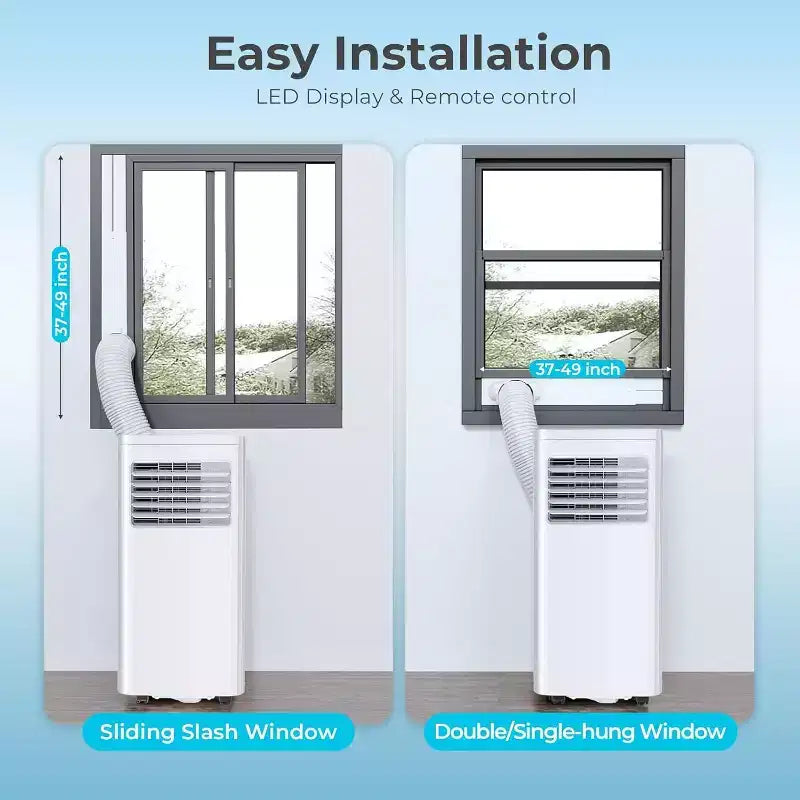 Climatiseur portable 8 000 BTU, unité 3-en-1 avec 4 modes, minuterie, écran LED, télécommande et kit d'installation, pour chambre/salon/bureau, Blanc.