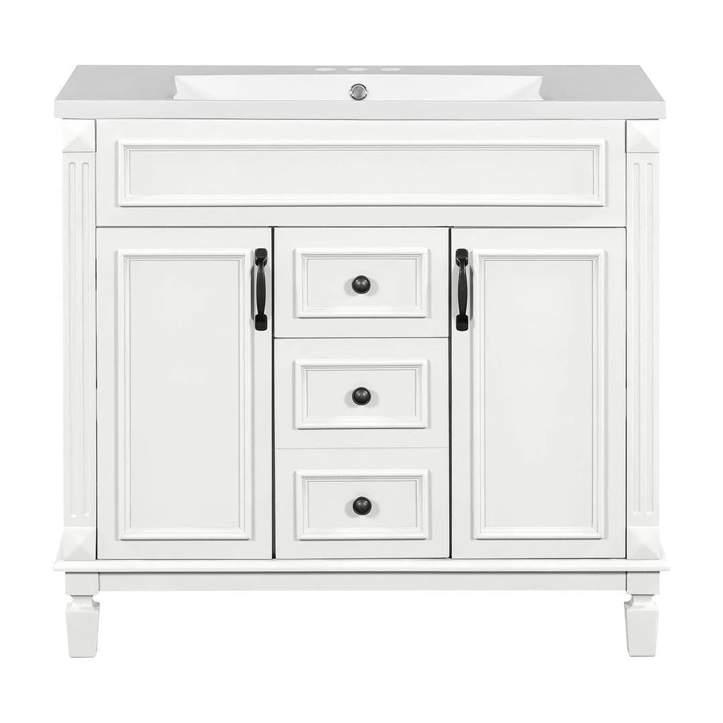 Meuble-lavabo de salle de bain moderne de 91 cm avec lavabo et armoire de toilette, 2 portes et 2 tiroirs
