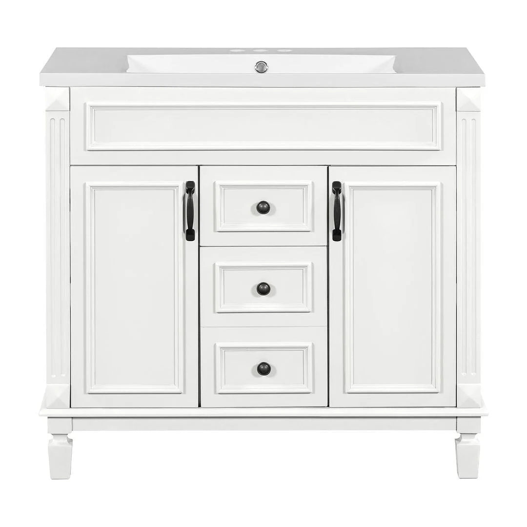 Meuble-lavabo de salle de bain moderne de 91 cm avec lavabo et armoire de toilette, 2 portes et 2 tiroirs