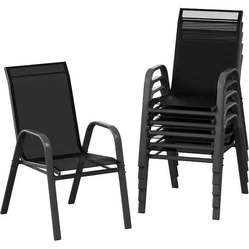 Chaises de patio, Lot de 4/6 chaises de salle à manger empilables d'extérieur en textilène léger résistant aux intempéries avec accoudoirs pour jardin, terrasse de piscine