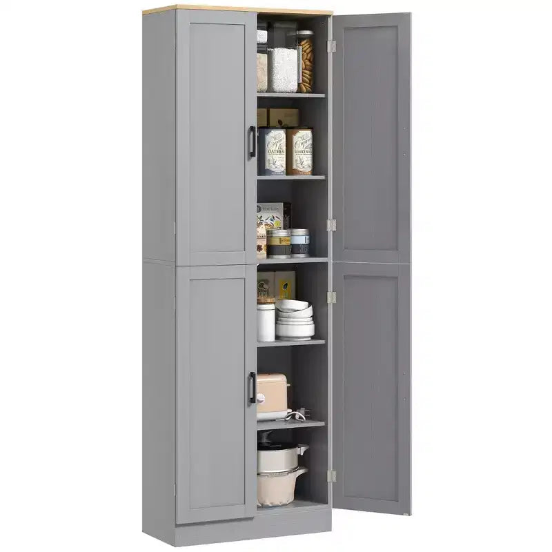 HOMCOM Garde-Manger de cuisine autoportant 170 cm, Armoire de rangement à 4 portes avec étagères réglables et portes
