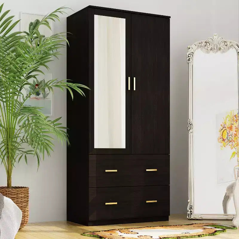 Hitow Armoire de rangement double tiroir avec portes miroir et zones de rangement