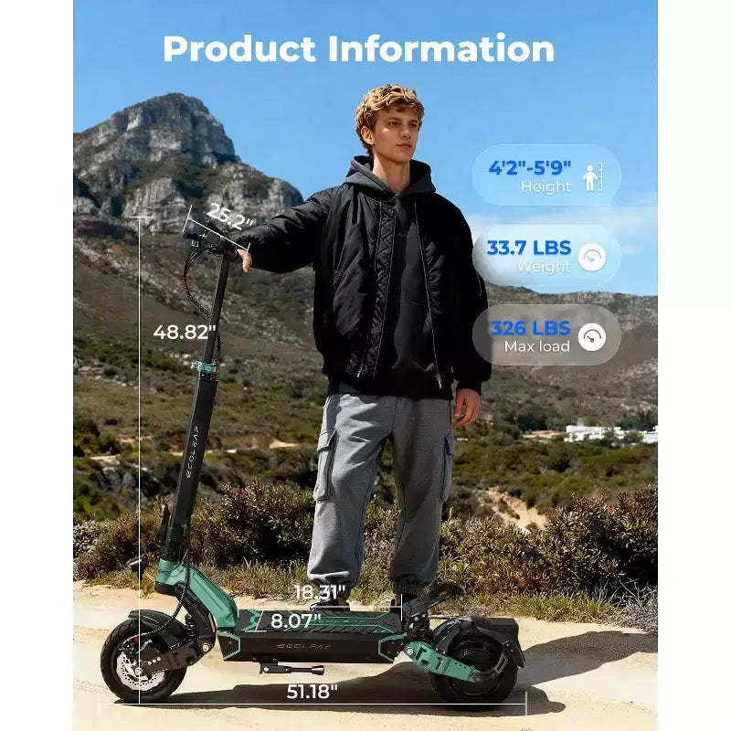 Trottinette électrique ECOLEAP L7 pour adultes, moteur de crête de 1500W, 45 km/h, autonomie de 80 km, double suspension, freins à disque avant et arrière, UL