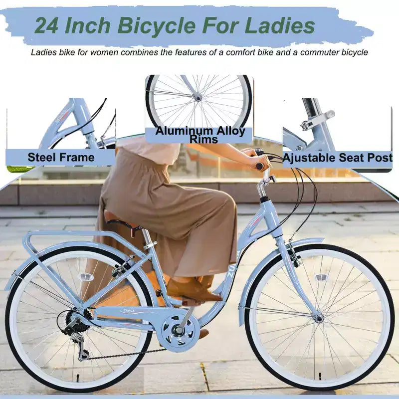Vélo de ville femme Zeus & Ruta 24 pouces, 7 vitesses, cadre acier