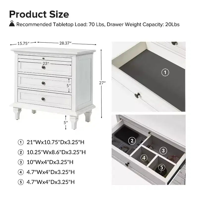 Table d'appoint Giorgio à 3 tiroirs avec prises intégrées, lot de 2 | HULALA HOME