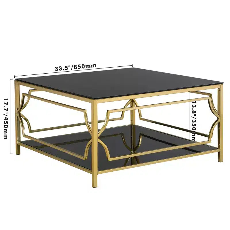 Table basse carrée Merax avec plateau en verre noir ou transparent et étagère de présentation à deux niveaux