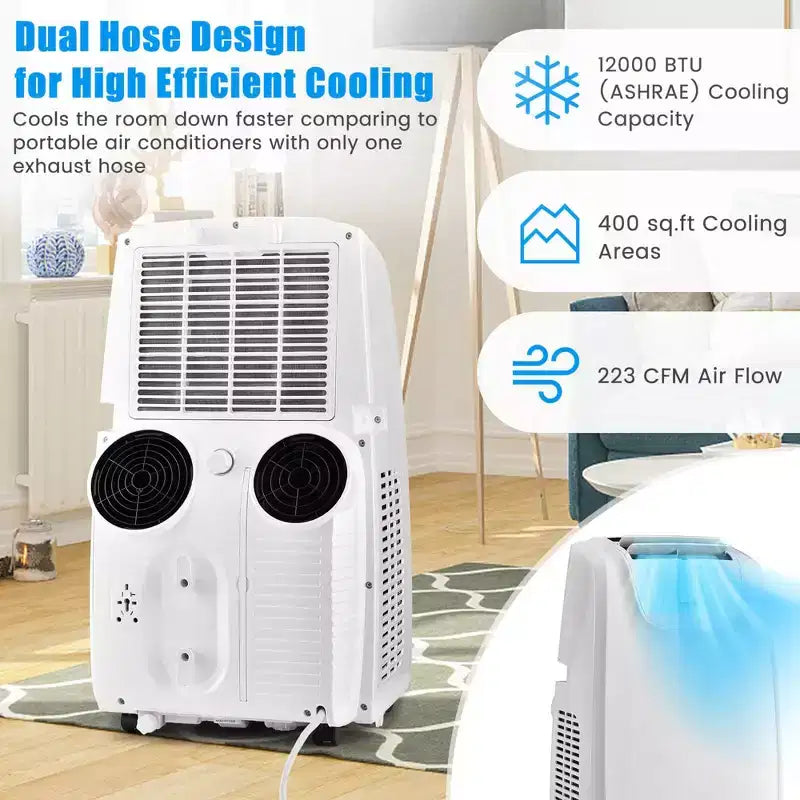 Climatiseur portable Costway 8000 BTU (11 500 BTU ASHRAE) à double tuyau 3 en 1 avec télécommande