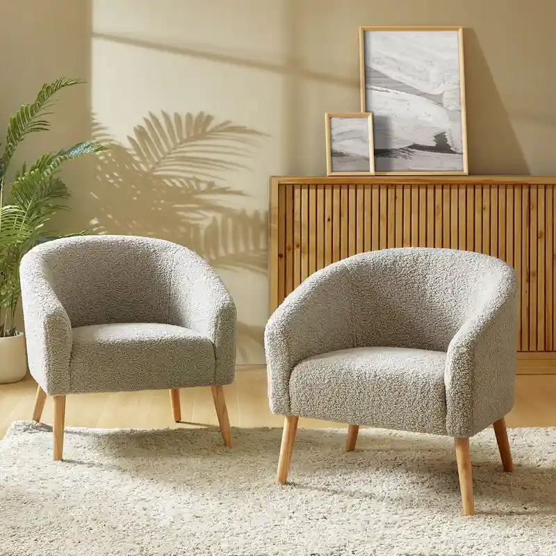 Fauteuil Sheila Modern 30 W Boucle avec pieds en bois massif, lot de 2, par HULALA HOME