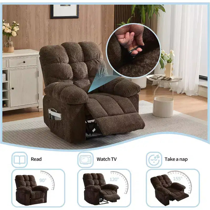 Fauteuil inclinable manuel, fauteuil inclinable ergonomique en tissu respirant avec poches latérales, canapé individuel, adapté au salon et à la chambre à coucher