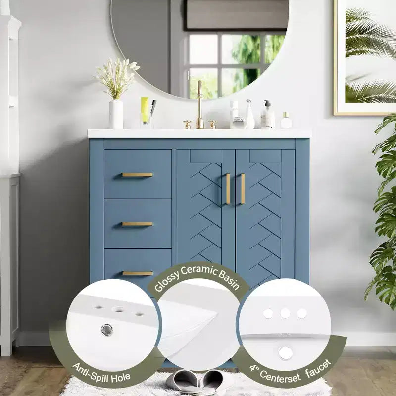 Meuble-lavabo de salle de bain 30 po avec armoire et 3 tiroirs – Noir / Bleu / Vert / Indigo / Blanc