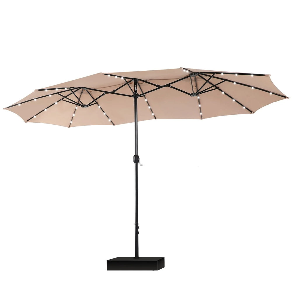 MAISON ARTS Parasol excentré rectangulaire de 4,5 m avec manivelle, parasol de marché double face d'extérieur avec lumières LED solaires et base incluse