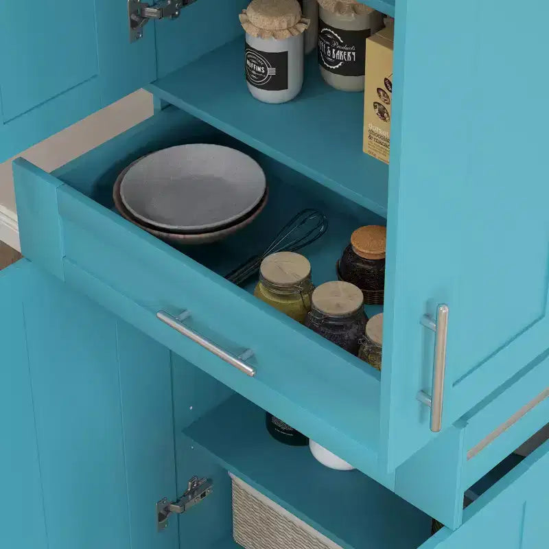 Meuble de cuisine autoportant avec portes et tiroir, étagères réglables