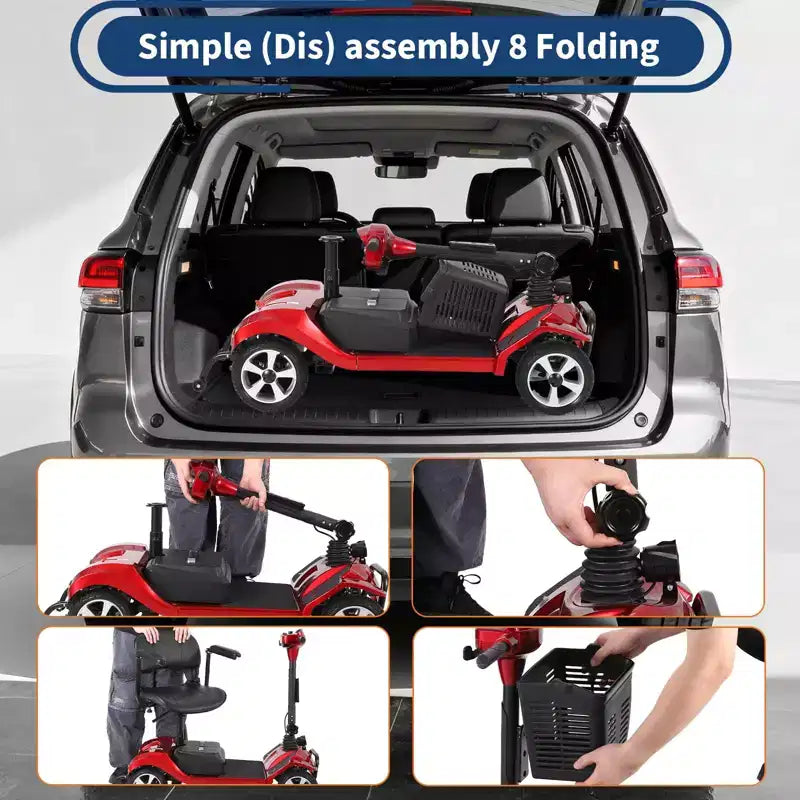 Trottinette électrique pliable à 4 roues pour adultes, capacité de 150 kg, pour usage extérieur
