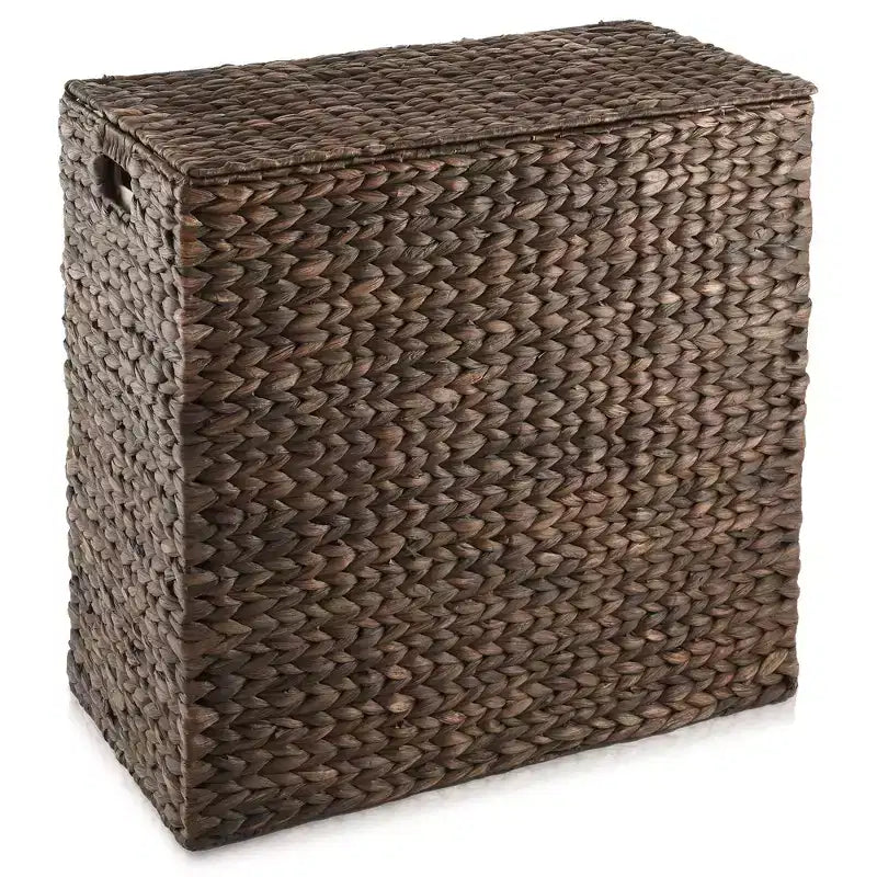 Panier à linge Casafield à 2 sections avec couvercle et sacs de doublure amovibles, trieur de linge tressé en jacinthe d'eau pour vêtements