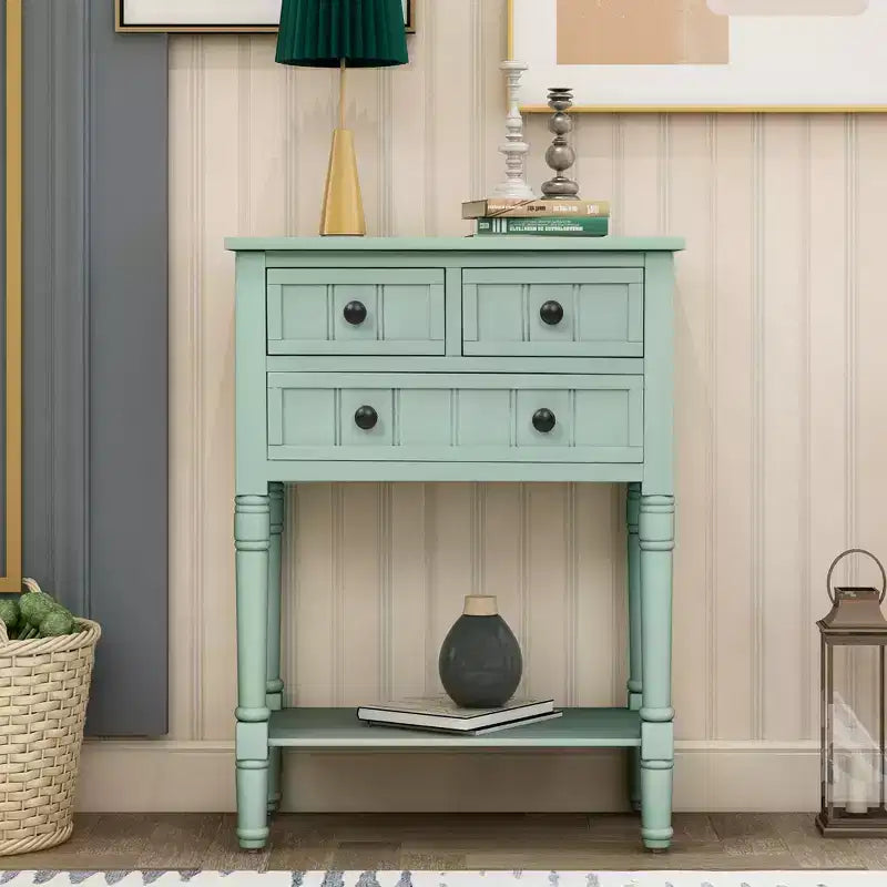 Console étroite de 60 cm avec 3 tiroirs et étagère, table d'appoint pour petite entrée ou salon