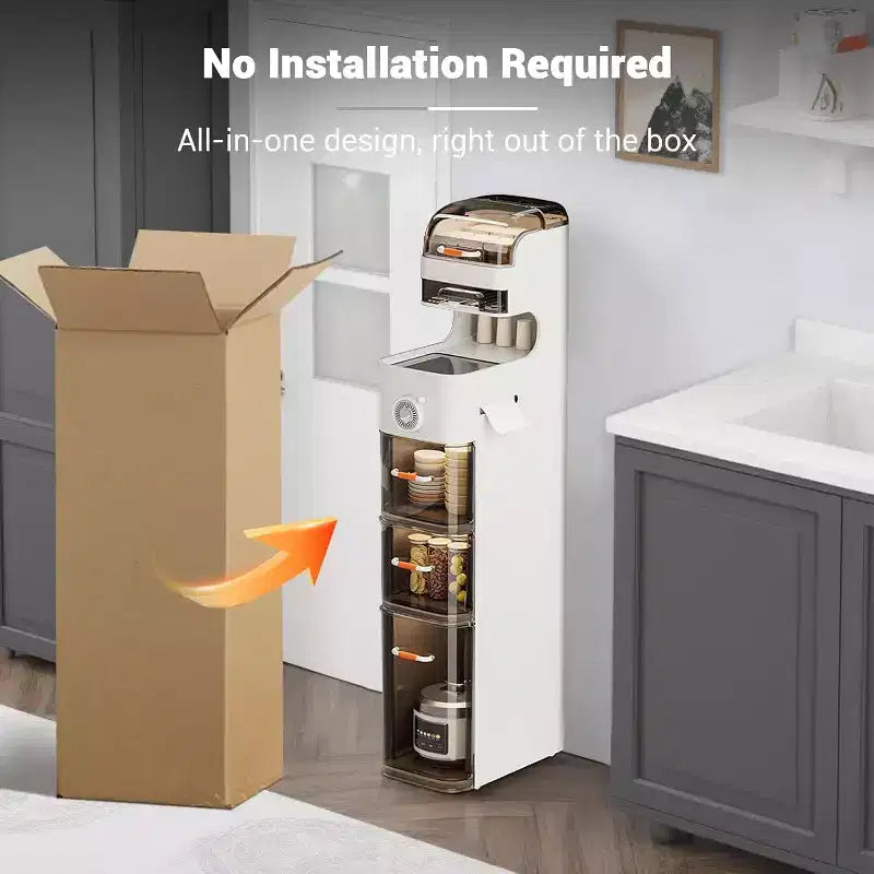 Meuble de Salle de Bain Fin, Armoire de Rangement Étroite à 7 Niveaux - avec Organiseurs Étanche, Support de Boîte à Mouchoirs et Roues, Idéal pour Salle de Bain, Cuisine, Buanderie