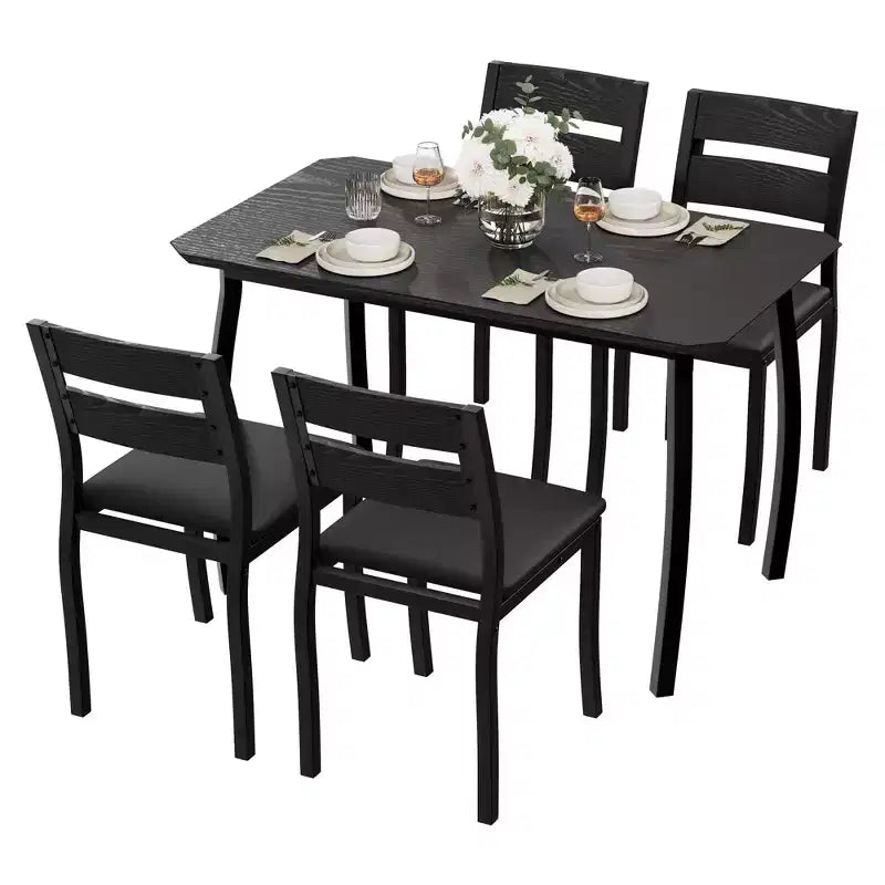 Ensemble de table et 4 chaises de cuisine avec cadre métallique, design biseauté