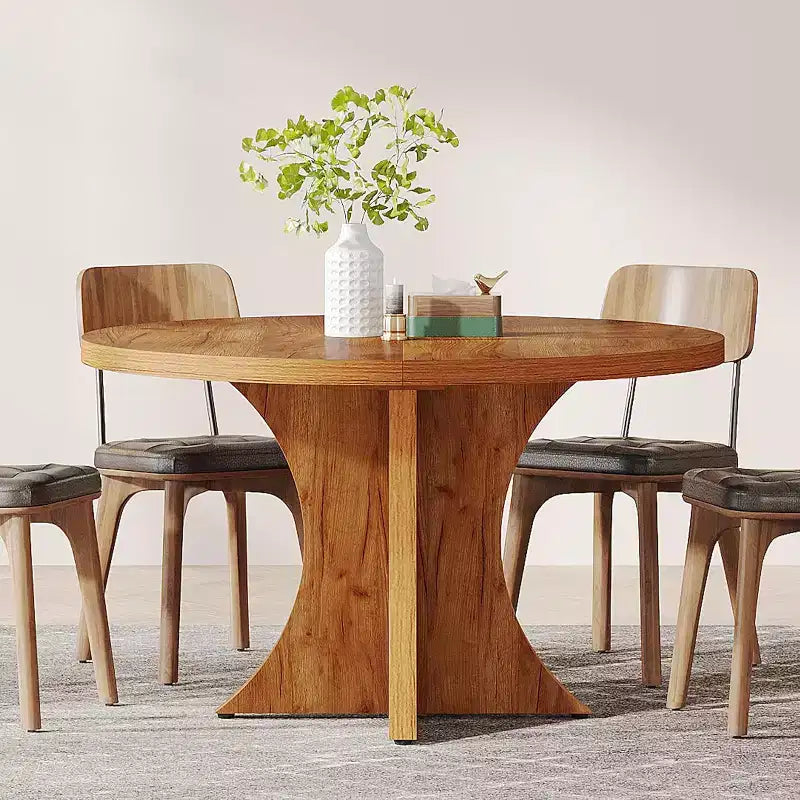 Table de salle à manger ronde Lantine de 47,24 pouces pour 4 à 6 personnes, table de cuisine de style campagnard avec pied central, petite table à manger pour salle à manger, salon, marron