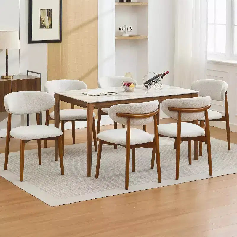 Lot de 4 chaises de salle à manger, chaises de salle à manger modernes du milieu du siècle rembourrées, chaises de cuisine de style campagnard avec siège en tissu rembourré et pieds en bois, beige