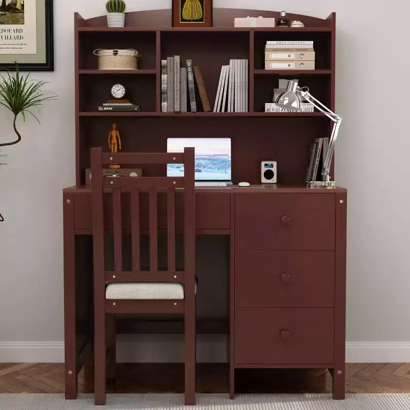 Bureau d'ordinateur en bois moderne Okak pour la maison avec plateau/chaise et étagère, bureau d'écriture de rangement pour adolescents et étudiants pour l'étude, le bureau