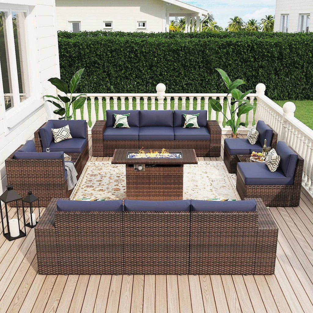 Ensemble de mobilier de jardin 13 pièces avec table brasero de 44 pouces