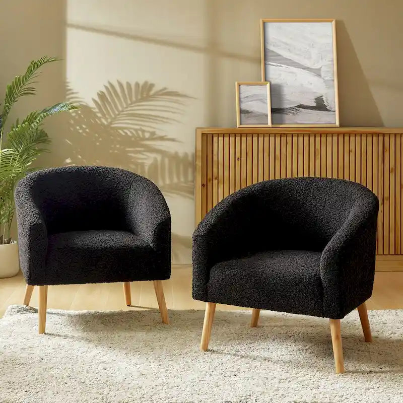 Fauteuil Sheila Modern 30 W Boucle avec pieds en bois massif, lot de 2, par HULALA HOME