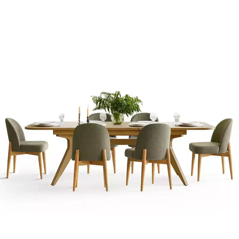 Ensemble de salle à manger 7 pièces, table à tréteaux extensible de 198-244 cm avec chaises rembourrées et pieds en bois massif - Panipeachy