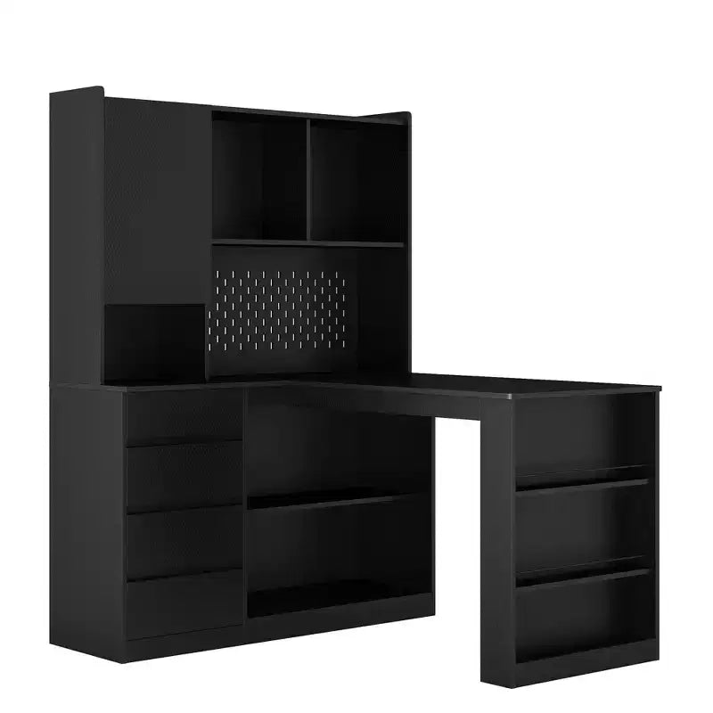 Bureau d'angle en L de 46 pouces avec bibliothèque et tiroirs