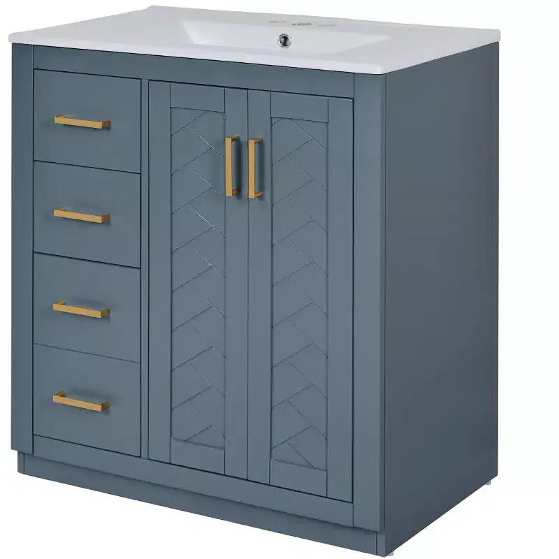 Meuble-lavabo de salle de bain 30 po avec armoire et 3 tiroirs – Noir / Bleu / Vert / Indigo / Blanc