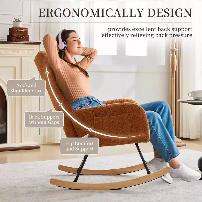 Fauteuil à bascule pour chambre d'enfant, Fauteuil à bascule pour salon pour l'allaitement, Fauteuils d'appoint confortables pour chambre à coucher, Fauteuils rembourrés en peluche Teddy pour l'intérieur