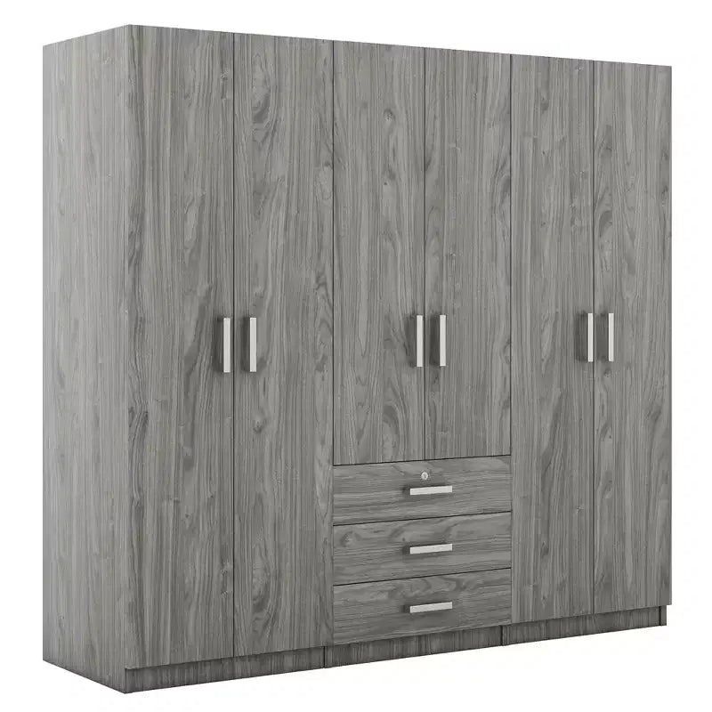 Armoire 6 portes en bois avec tiroirs pour chambre à coucher