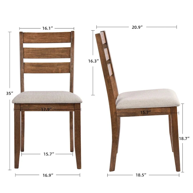 Ensembles de salle à manger 5 pièces en bois massif 47L (1 table + 4 chaises à dossier à lattes)