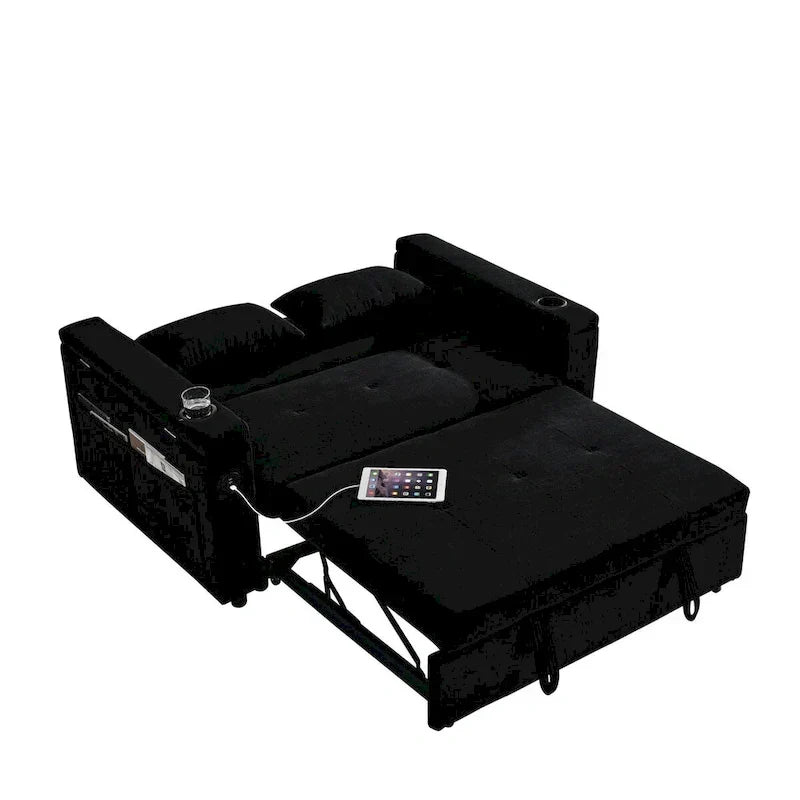 Canapé-lit gigogne 54 po, canapé-lit inclinable 2 places avec rangement, oreiller lombaire, prise USB