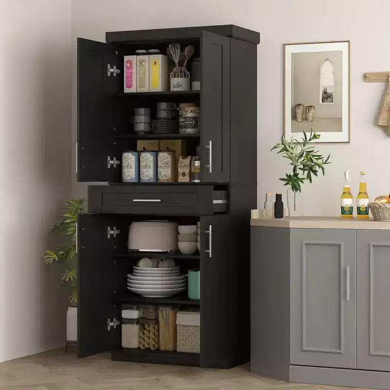 Meuble de cuisine autoportant avec portes et tiroir, étagères réglables