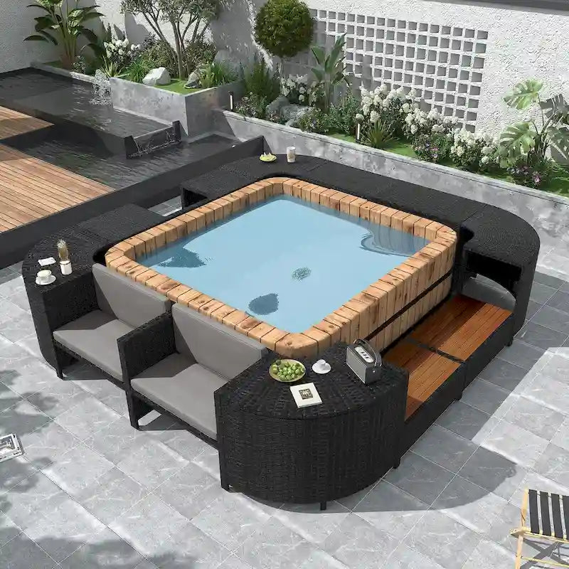 Canapé d'angle d'extérieur en rotin pour spa, forme quadrilatérale