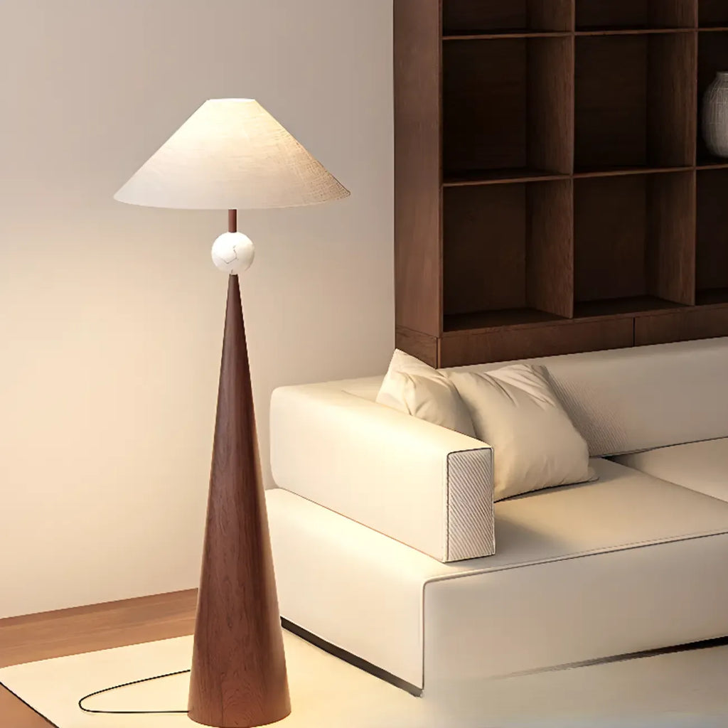 Lampadaire conique contemporain en métal avec abat-jour en tissu