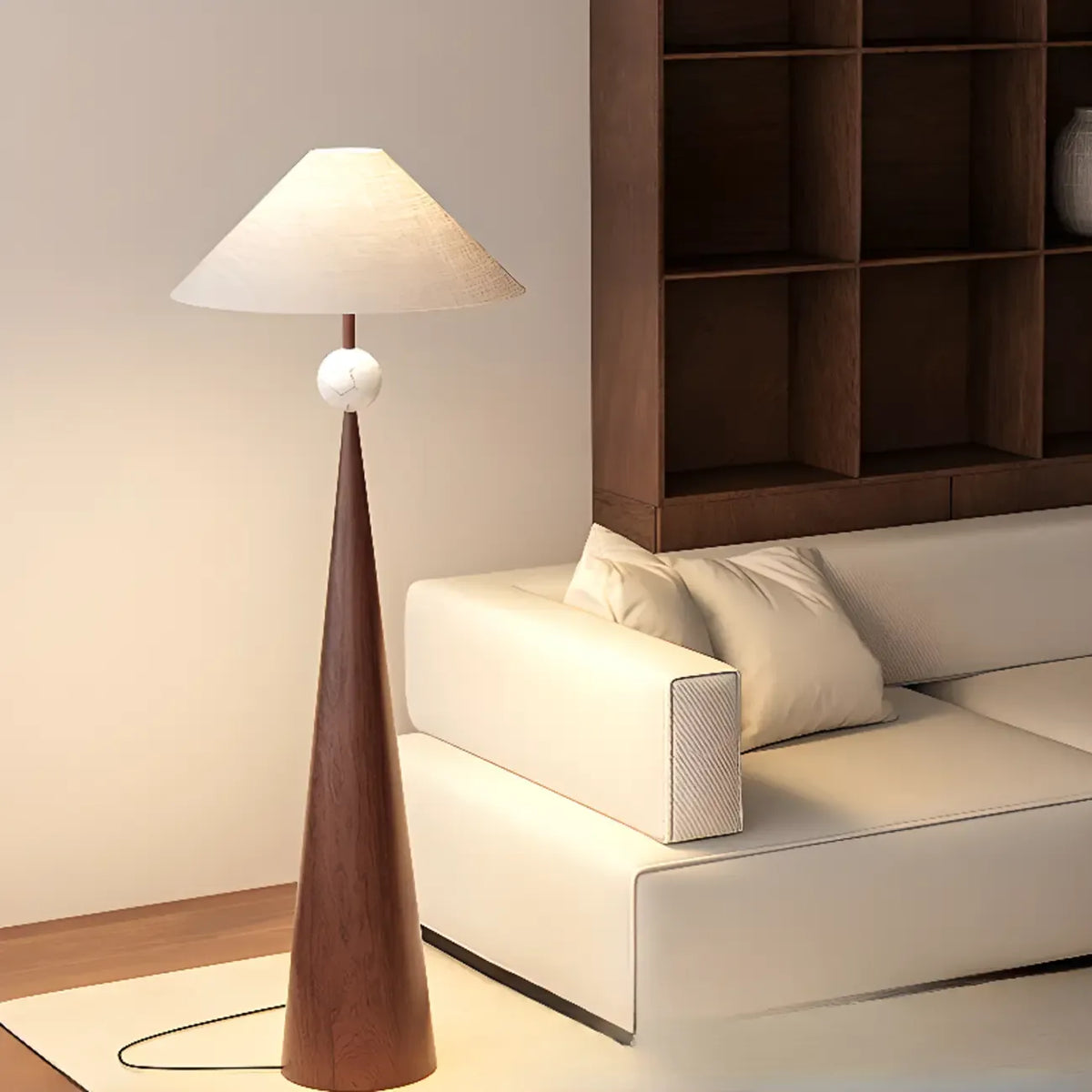 Lampadaire conique contemporain en métal avec abat-jour en tissu