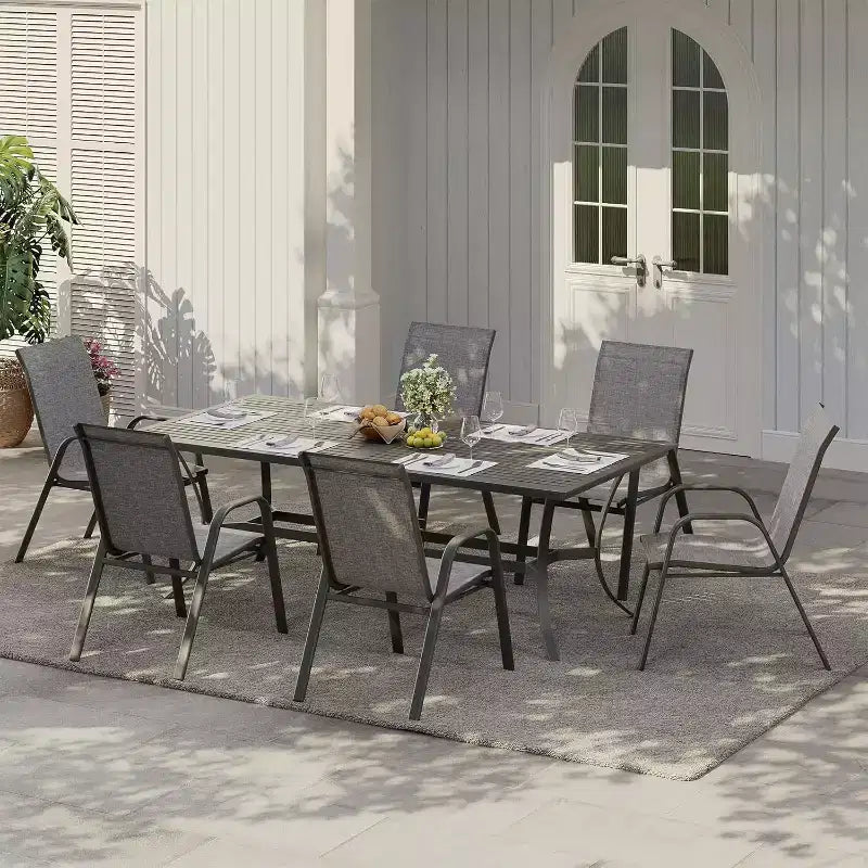 Chaises de patio, Lot de 4/6 chaises de salle à manger empilables d'extérieur en textilène léger résistant aux intempéries avec accoudoirs pour jardin, terrasse de piscine