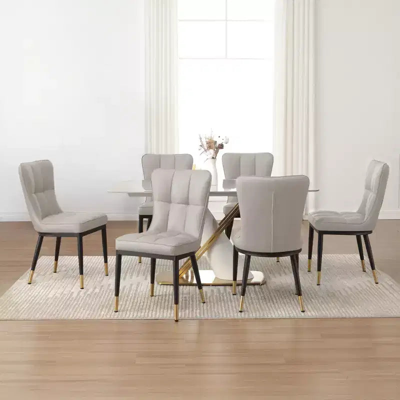Bekrvio Lot de 6 chaises de salle à manger, modernes, rembourrées, en similicuir, avec haut dossier, pieds en métal, chaises de cuisine sans accoudoirs pour salon et salle à manger