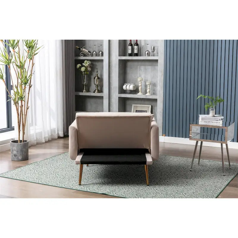 Canapé-lit de salon capitonné en velours avec pieds couleur or rose