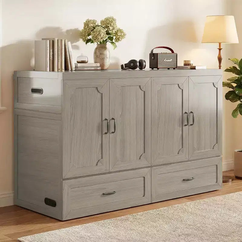 Lit escamotable convertible Queen Size Mjkone avec matelas, chargement USB, tiroirs de rangement