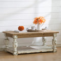 Table basse rectangulaire en bois blanc vieilli